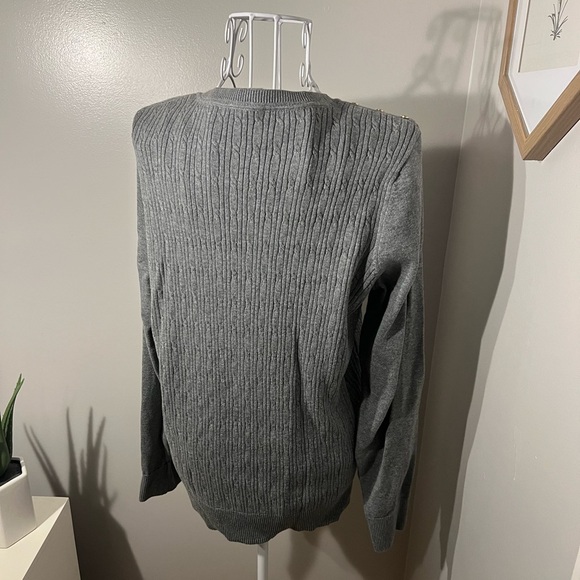 Kim Rogers Grey Cable Knit Button Shoulder 100% Cotton Crew Neck Sweater Size M - Picture 4 of 4